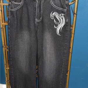 Stylish Black Jeans with Embroidered Design